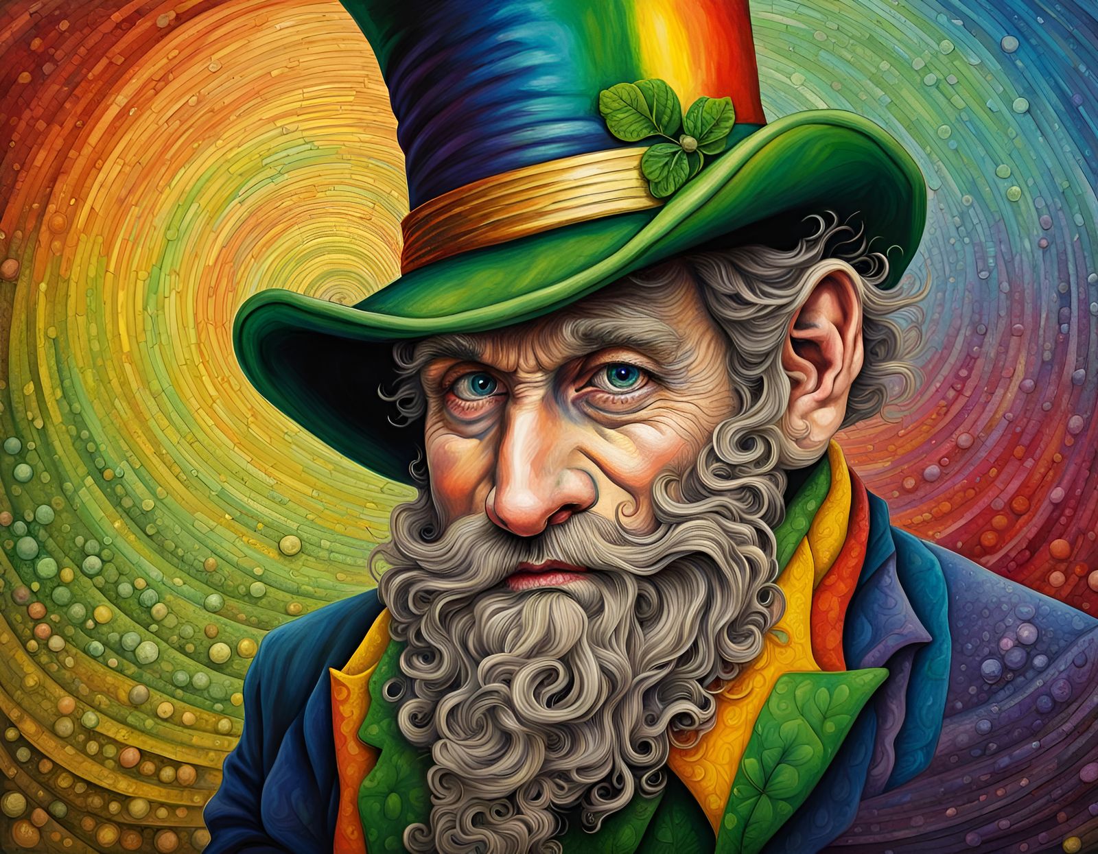 Leprechaun Portrait with Pot of Gold and Rainbow
