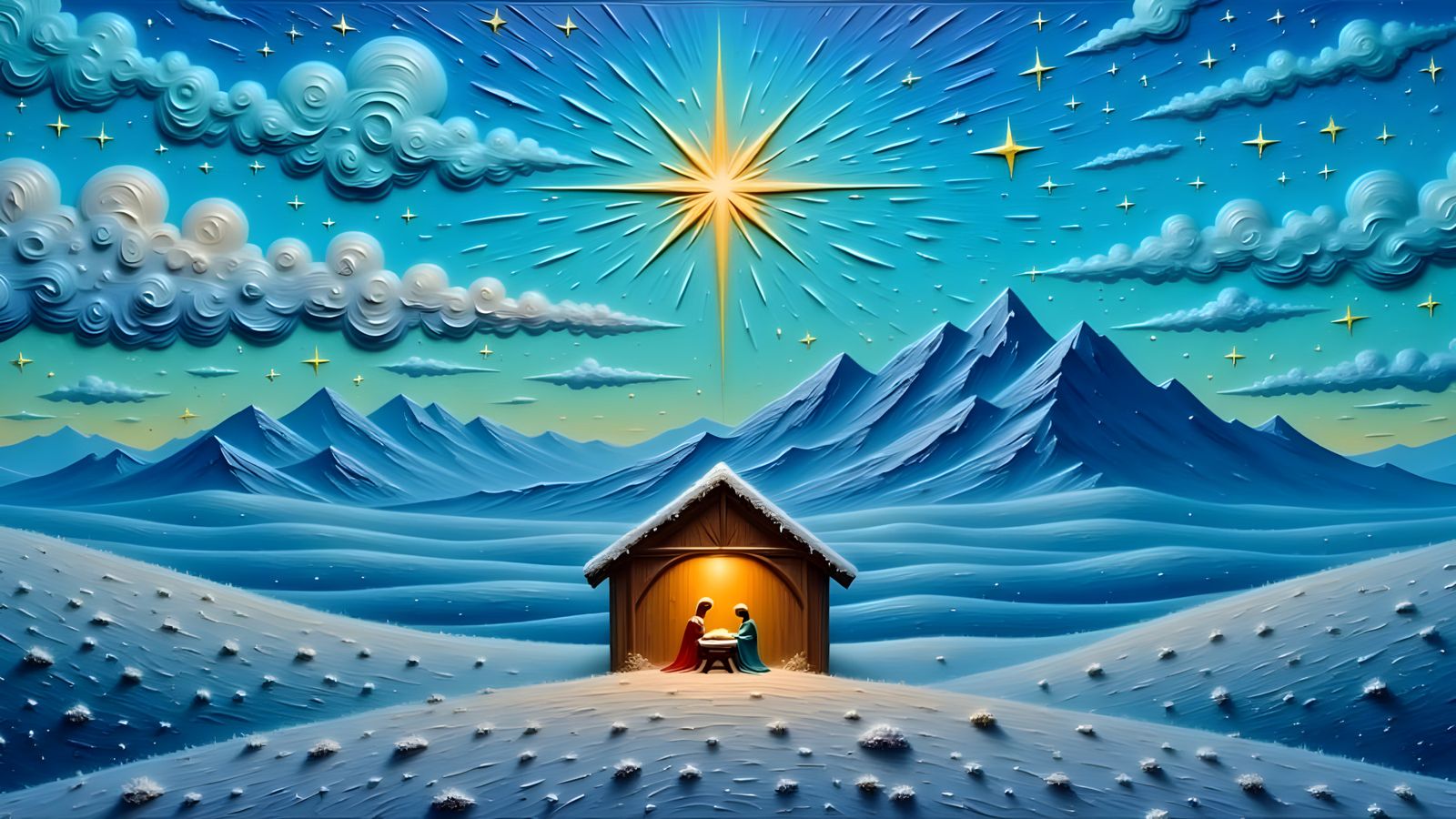 Bethlehem Nativity Scene at Dusk in Impasto Style