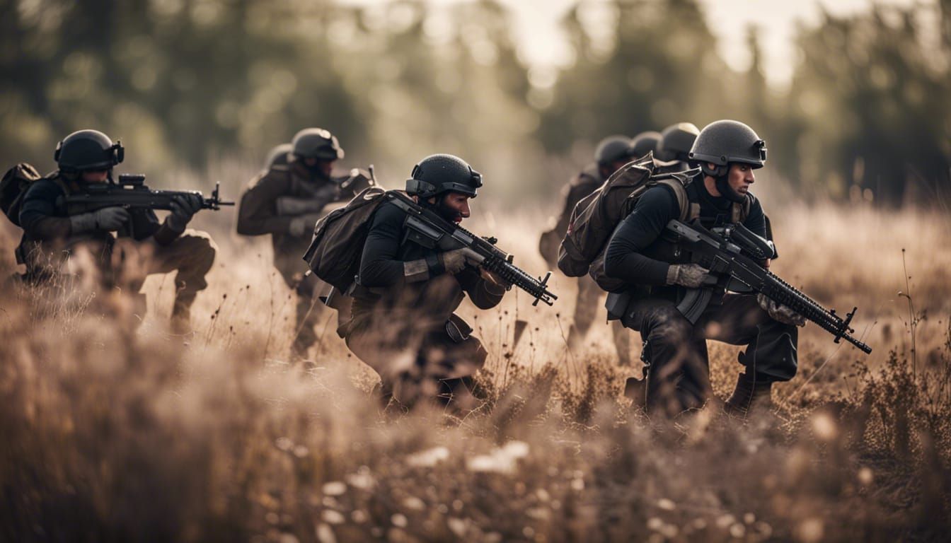 Soldiers in Black Uniforms Fighting on Battlefield