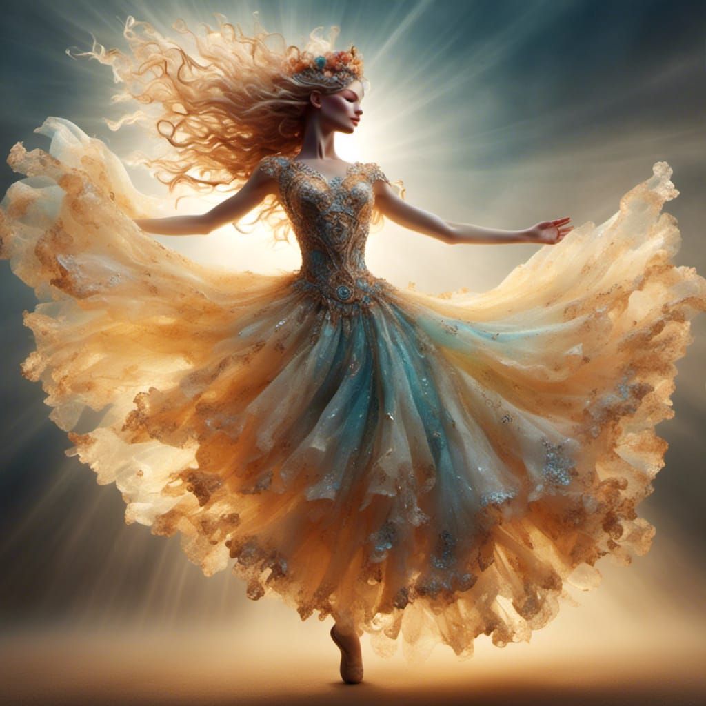 Ethereal Woman Dancing in Sunshine Ballet Dress