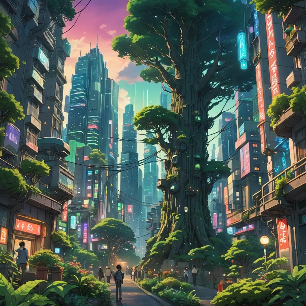 Futuristic Cityscape: Studio Ghibli Anime Key Visual