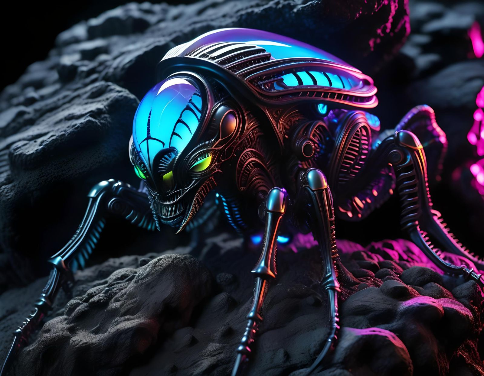 Crystalline Biomechanical Alien Insect in Macro Photography