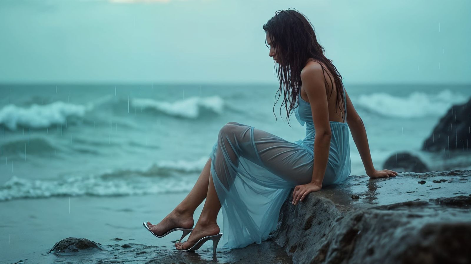 Moroccan Fitness Instructor in Dramatic Rainstorm