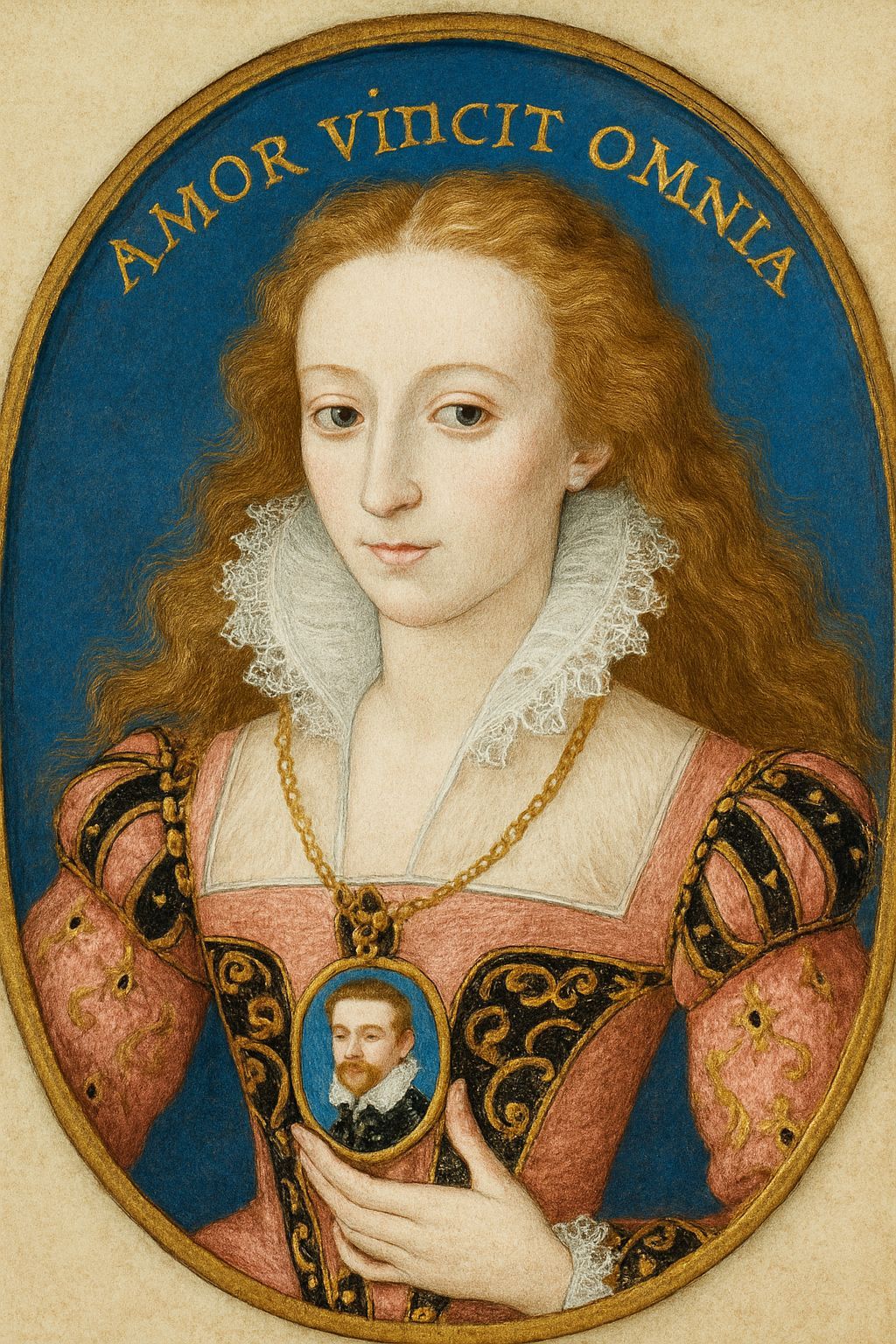 Elizabethan Woman with Portrait Miniature Pendant