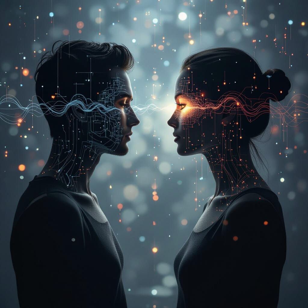 Abstract Human Face in Digital Reflection