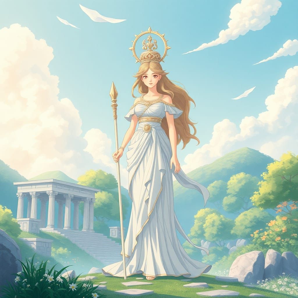 Goddess Athena in Studio Ghibli Anime Style