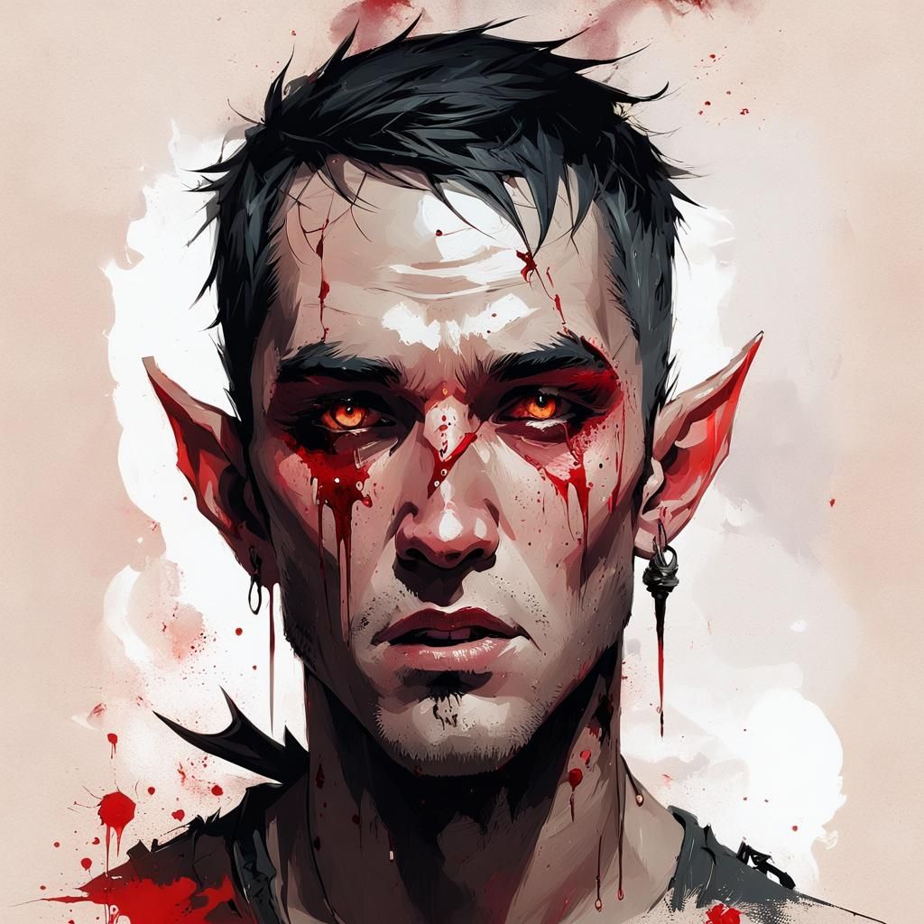 Wounded Elf Portrait in Horror Style