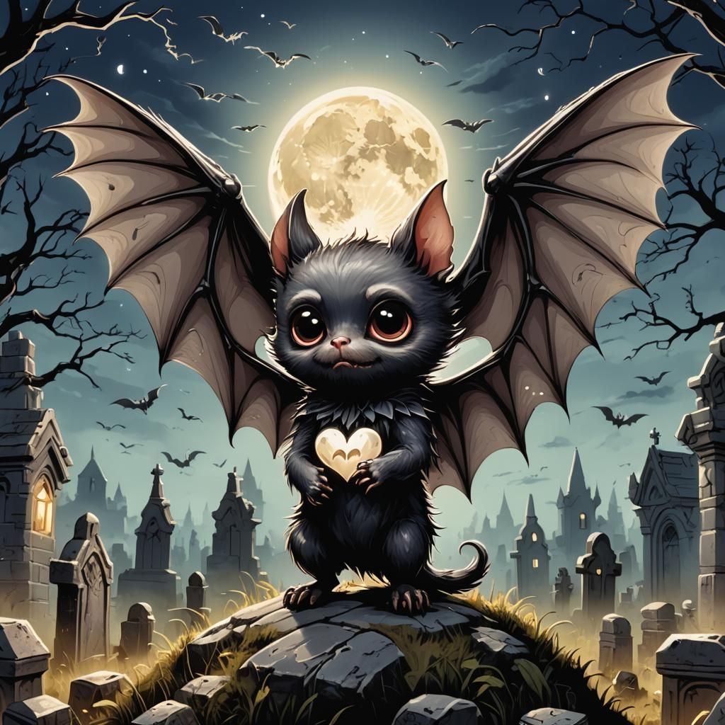 Cute Vampire Bat with Glowing Heart