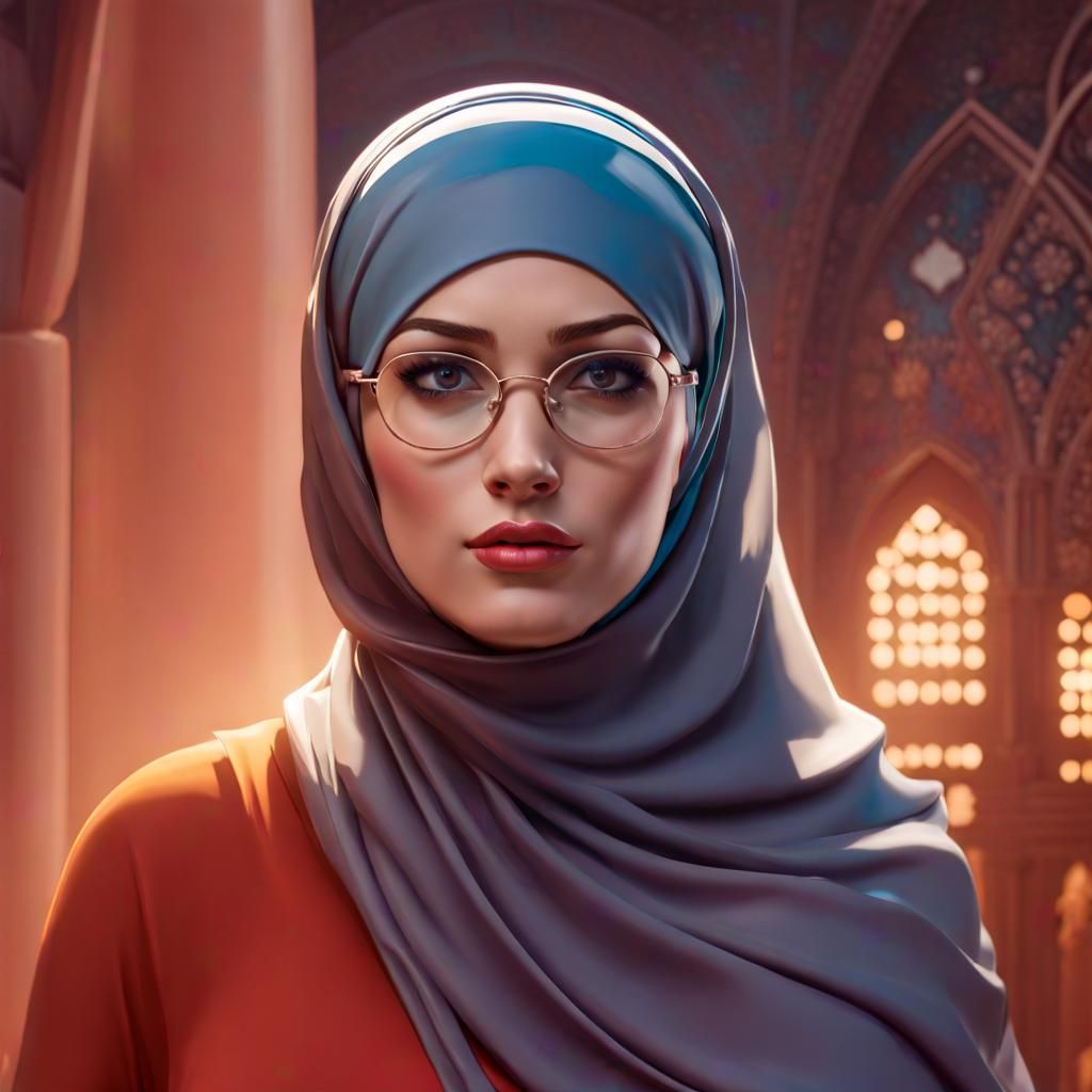 German Woman in Hijab and Glasses Portrait