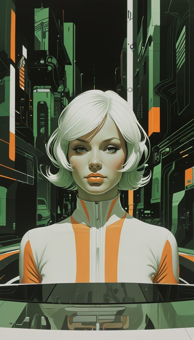 Futuristic Woman in Retro Op Art Catsuit