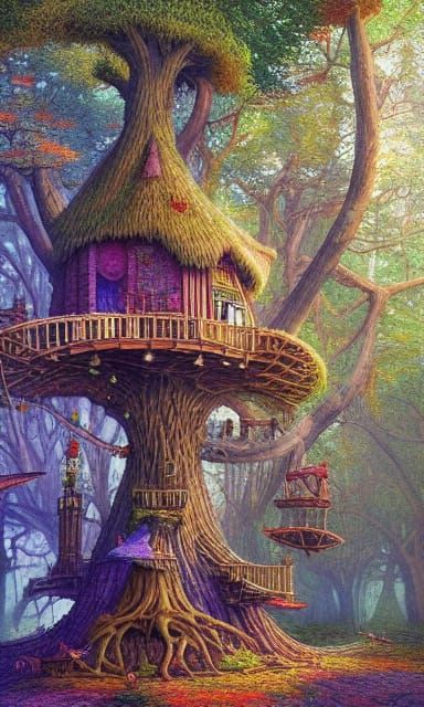 Elven Treehouse Civilization: Epic Fantasy Art