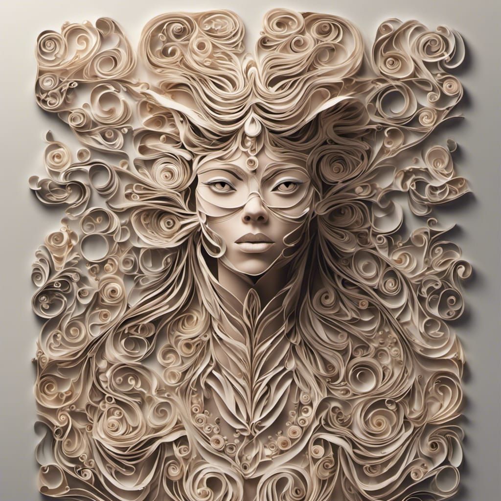 Paper Quilled Warrior Portrait with Abstract Fractals