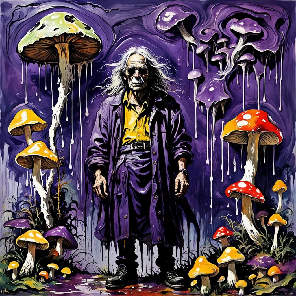 Dreamlike Grunge Landscape in Deep Purple and Drip Paint Sty...