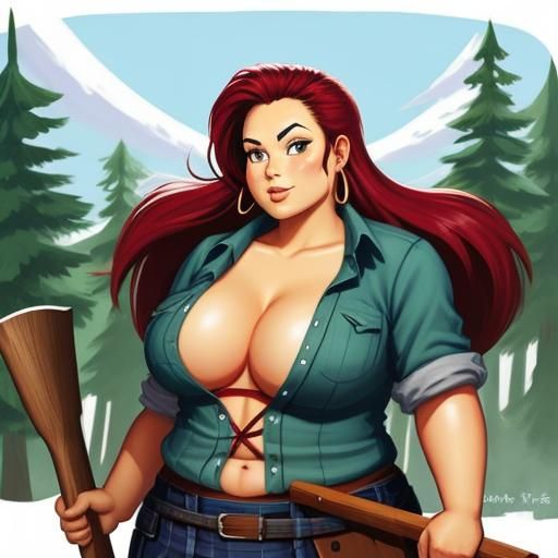 Cartoon Lumberjack Girl with Ax