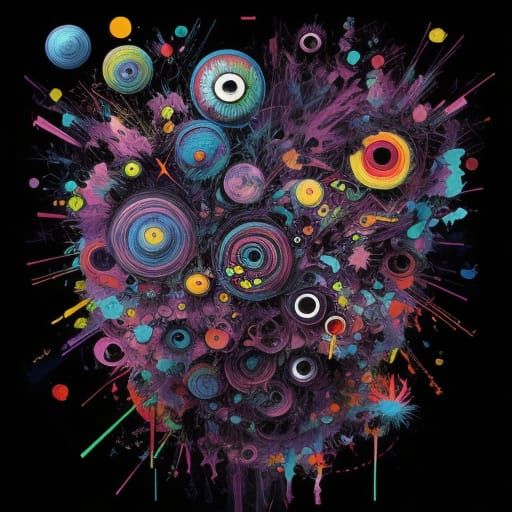 Eerie Anime Surrealism: Chaotic Dreamscape in Bold Hues