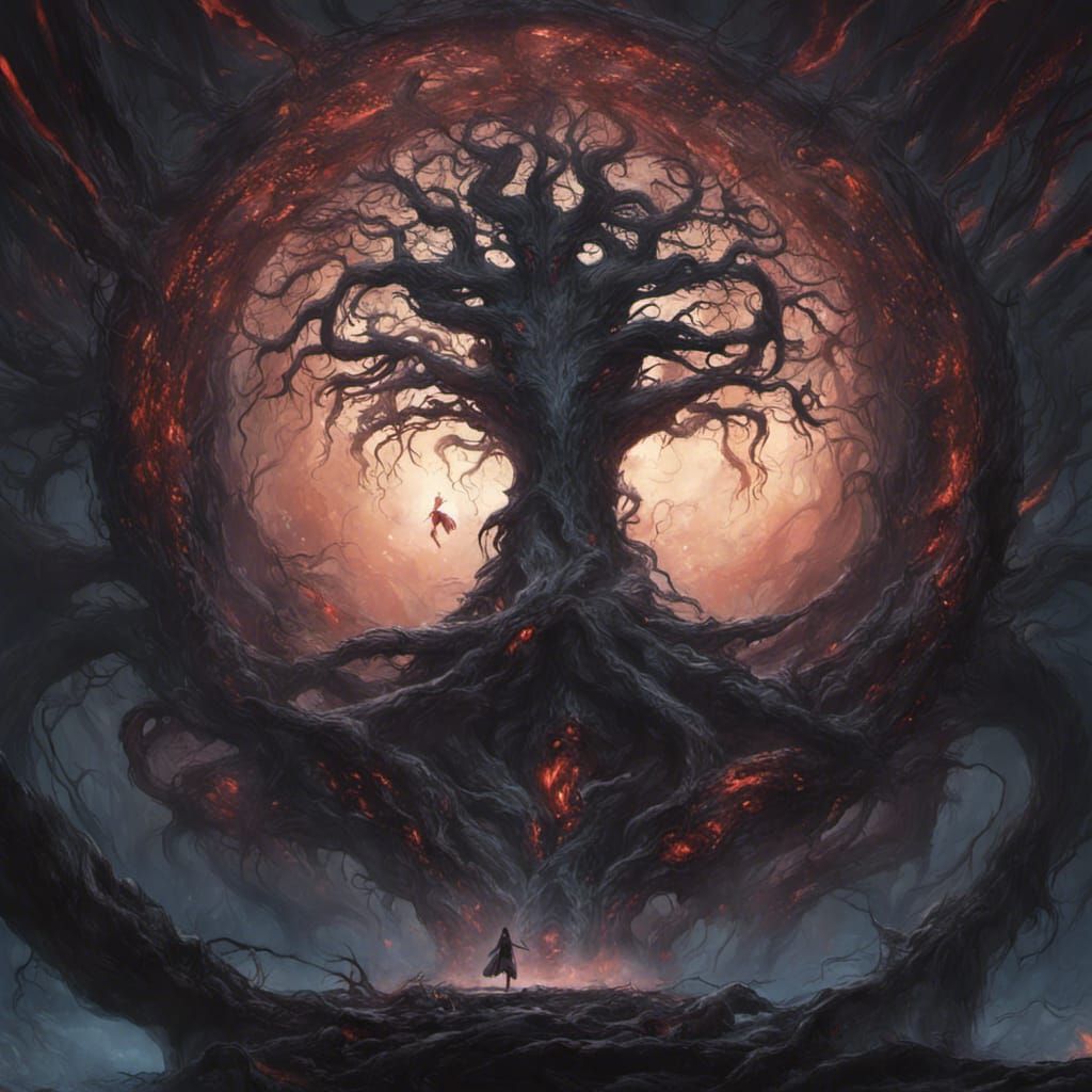 Terrifying Yggdrasil Tree Dark Fantasy Concept Art