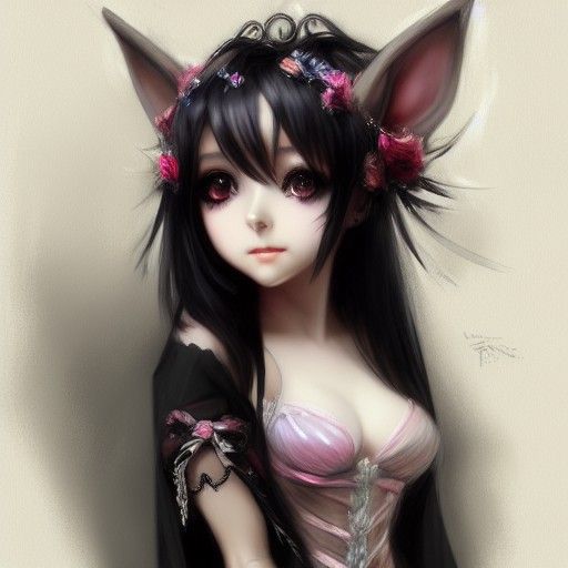 Chibi anime Pino Daeni pencil sketch beautiful gothic centaur half-horse-half-girl princess with big eyes, long lashes, ...