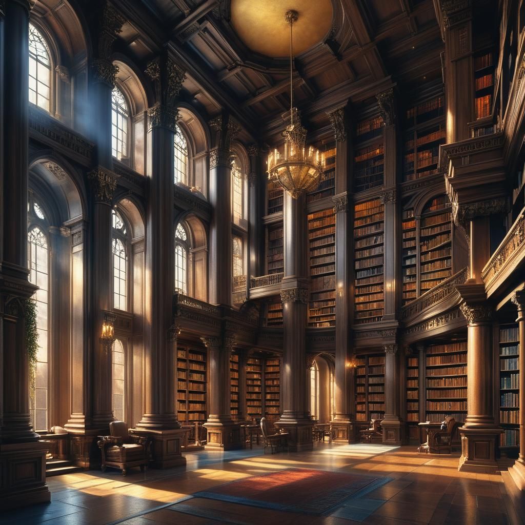 Grand High Fantasy Library with Marble Columns