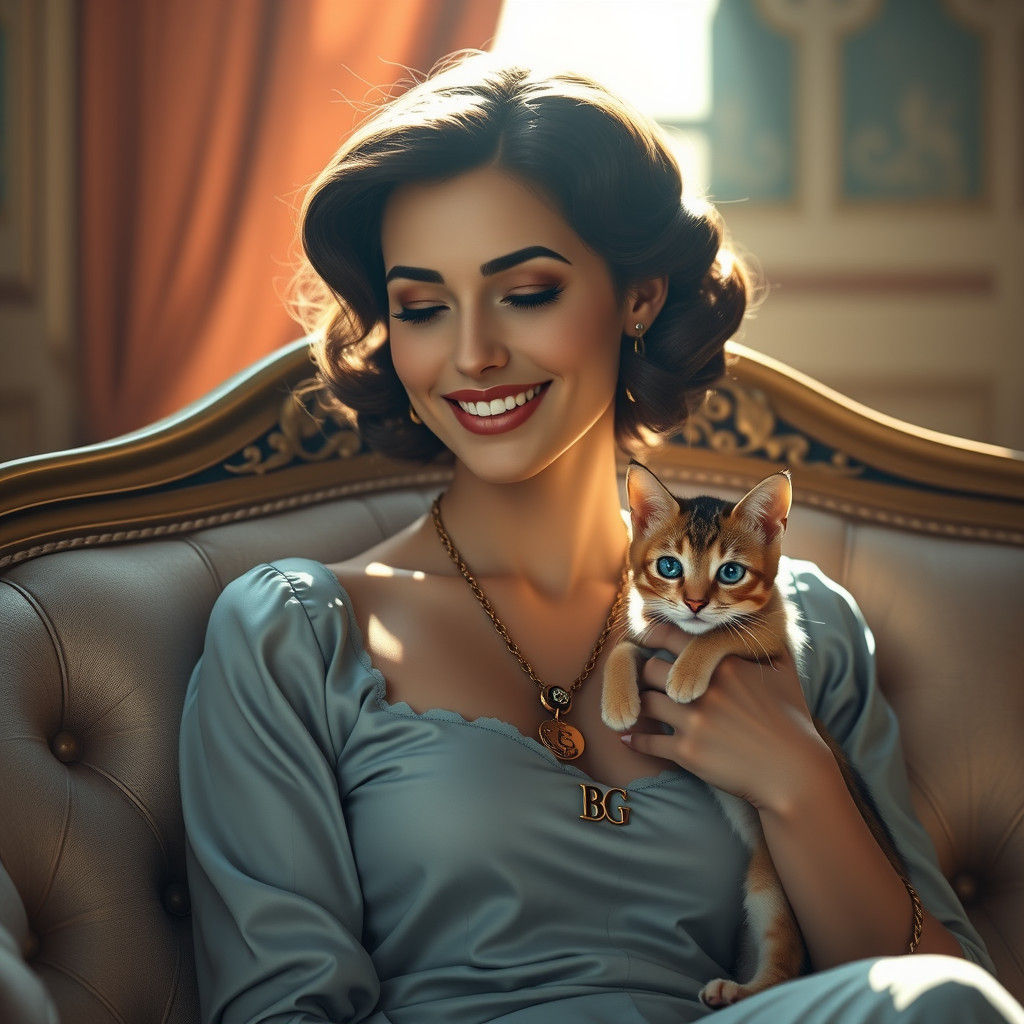 Saudi Woman with Kitten in Luxurious Setting