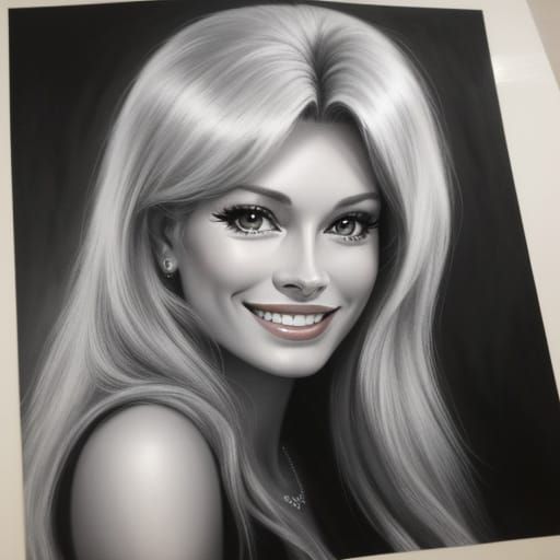 Brigitte Bardot Portrait in Charcoal Drawing