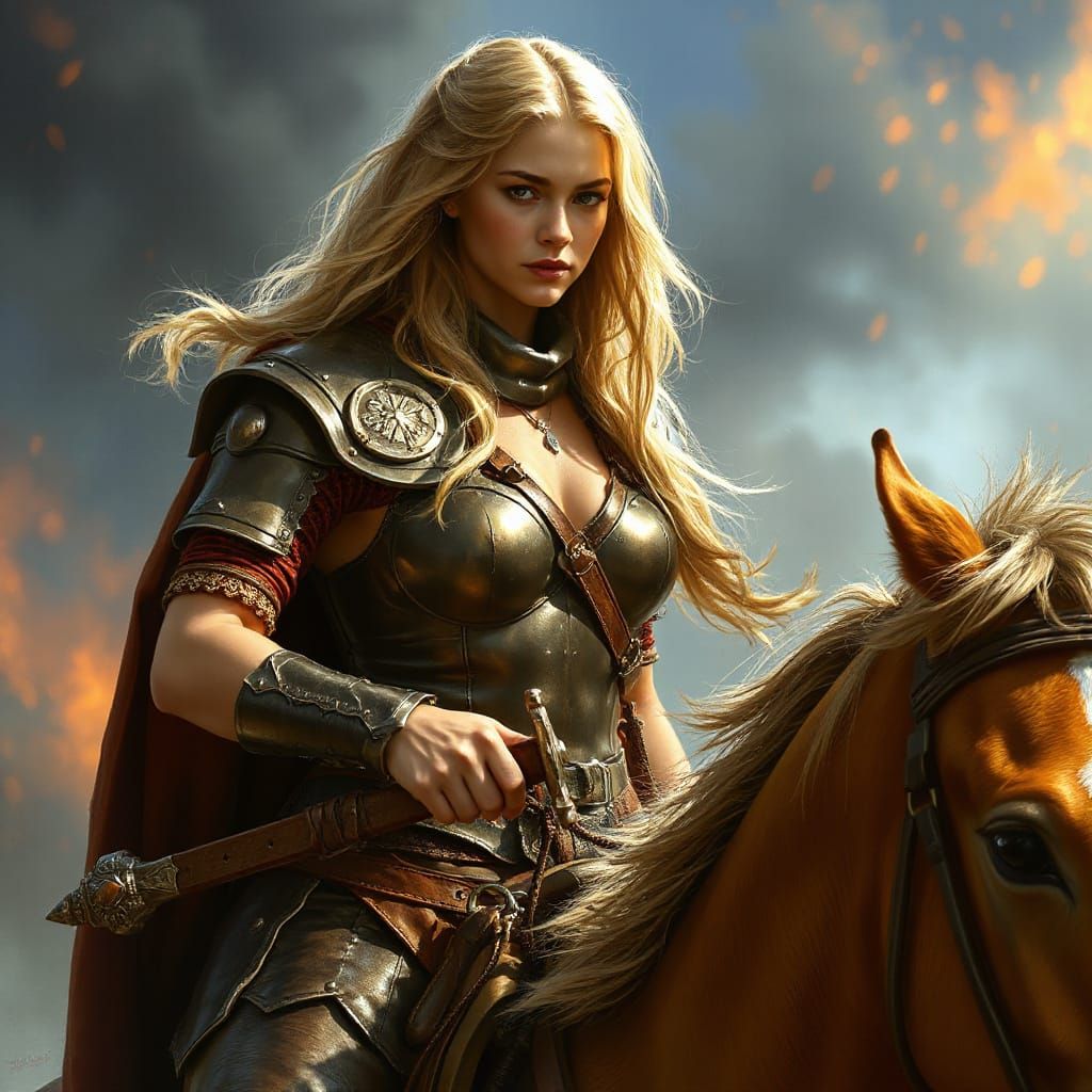 Amazon Warrior on War Horse in Hyperrealistic Style