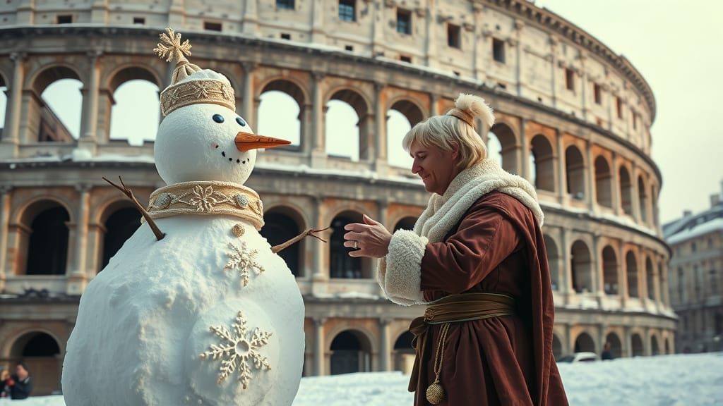 Michelangelo Builds a Snowman at the Coliseum