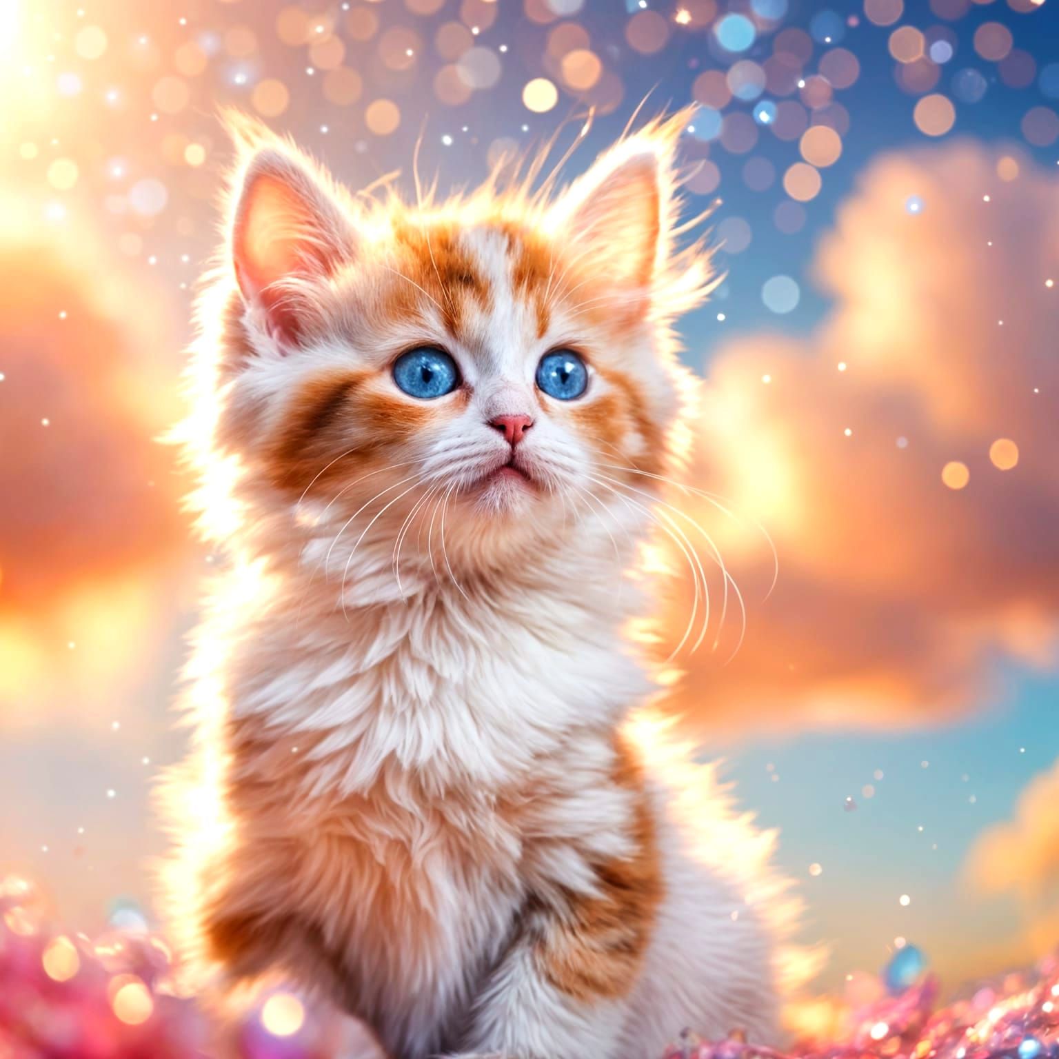 Calico Kitten with Glassy Eyes in Pastel Galaxy
