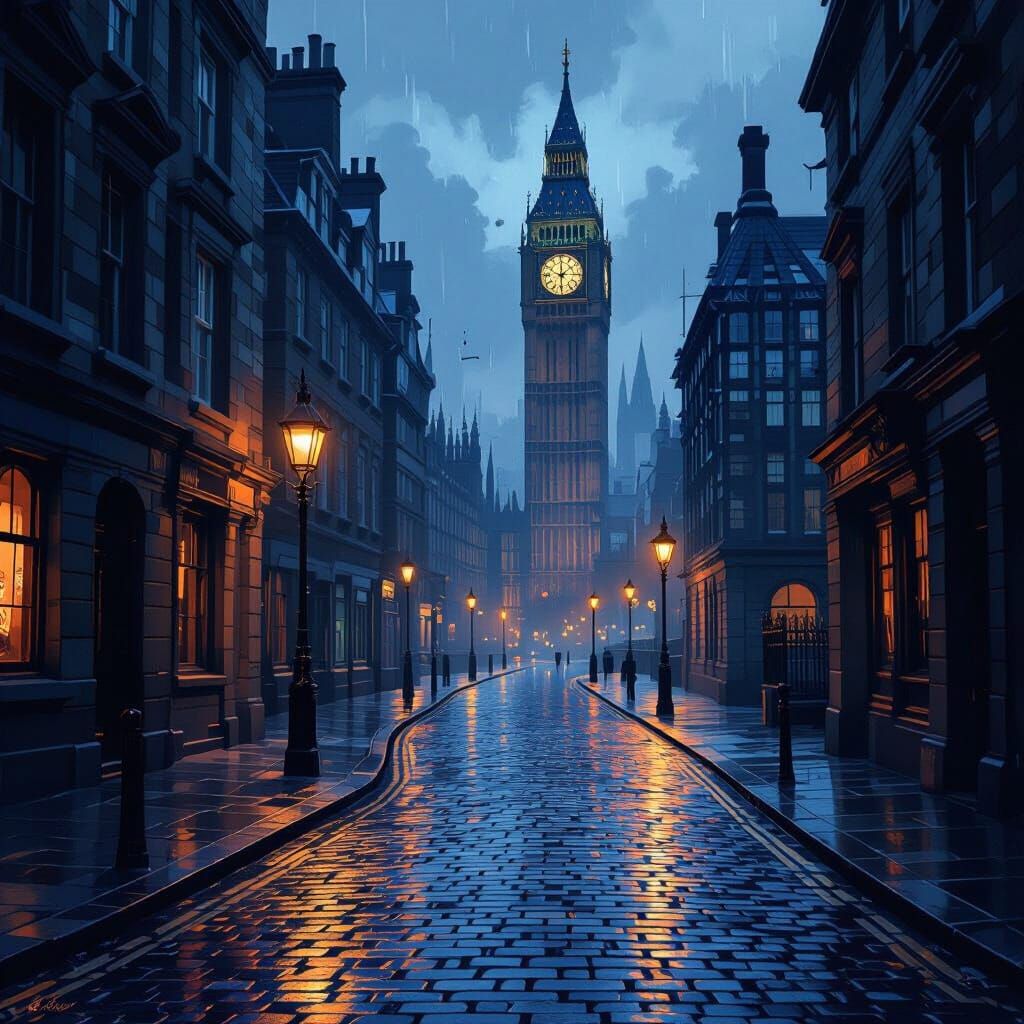 Atmospheric Old London Streetscape Digital Painting