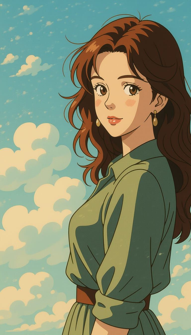 Red-Haired Woman Traveling Through Dreamlike Worlds