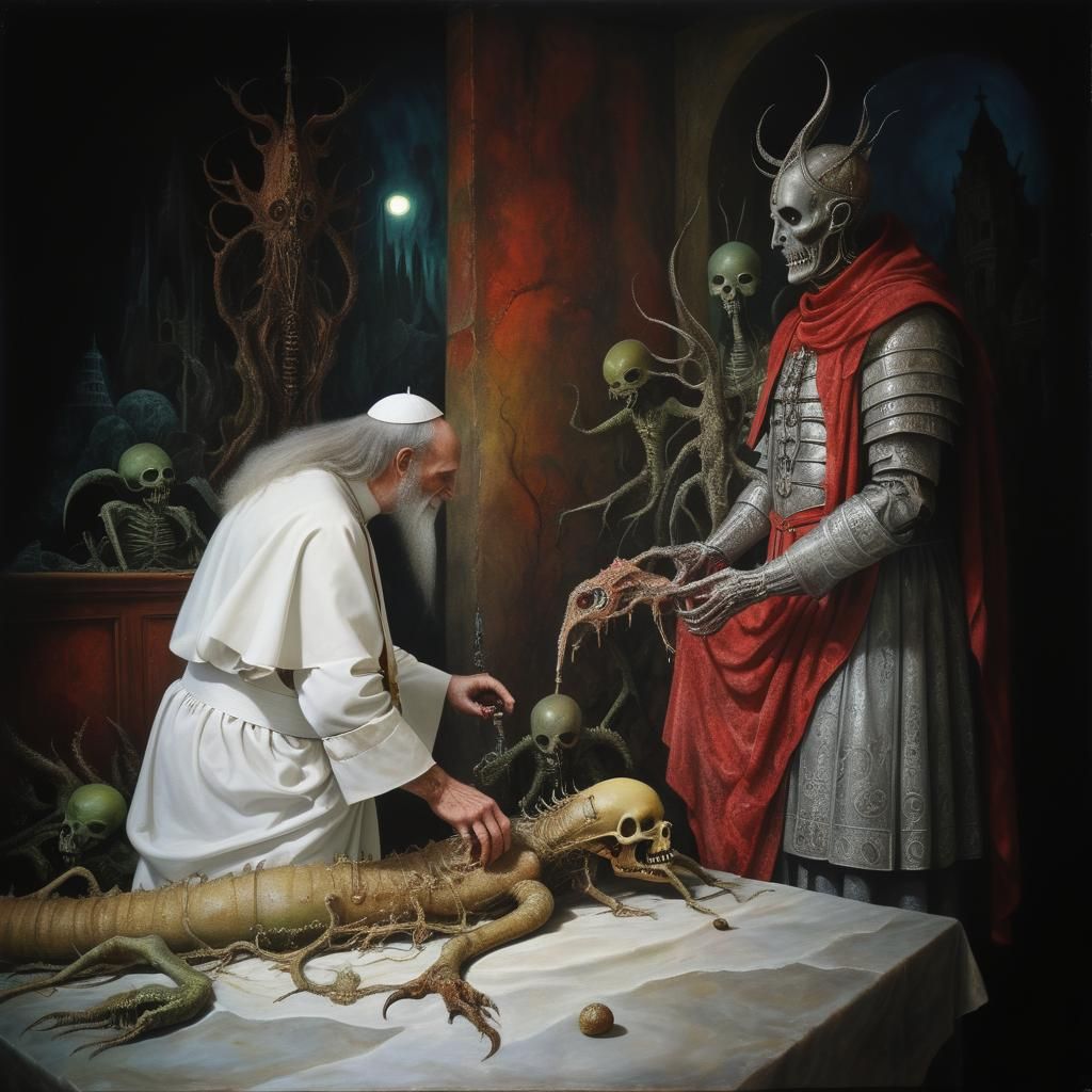 Surreal Medieval Vatican Scene in Visionary Art Style