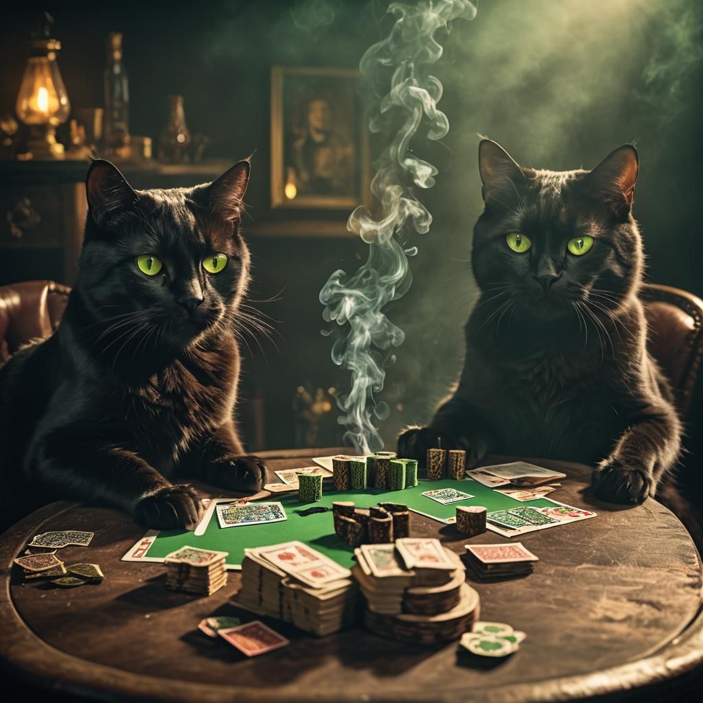Cats Playing Cards in Moody Studio Shot