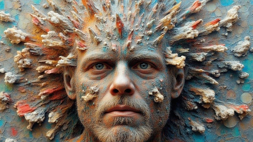 Optical Illusion: Impasto Head with Abstract Surrealism