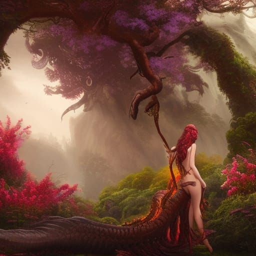 Lilith Demon in Eden: Detailed Matte Painting