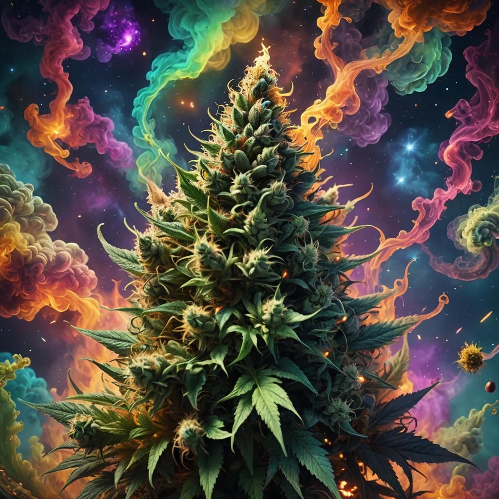 Galactic Big blunt joint cannabis smoke full spectrum colors swirling