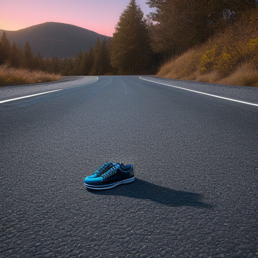 A Lone Shoe in Golden Hour on a Deserted Road in Hyperrealis...