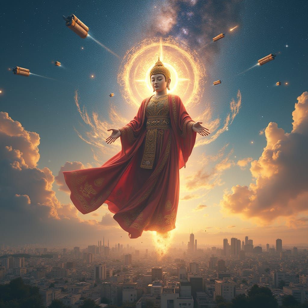 Buddha Avatar Safeguards Israel: Hyperrealistic Digital Art