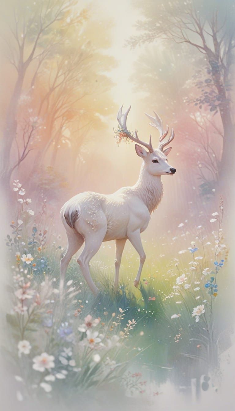 Ethereal Anime-Inspired Portrait of a Fantasy Deer