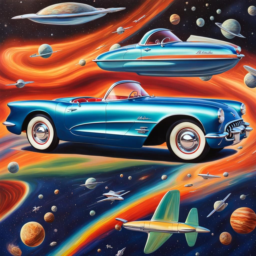 1953 Chevy corvette, floating in space 1
