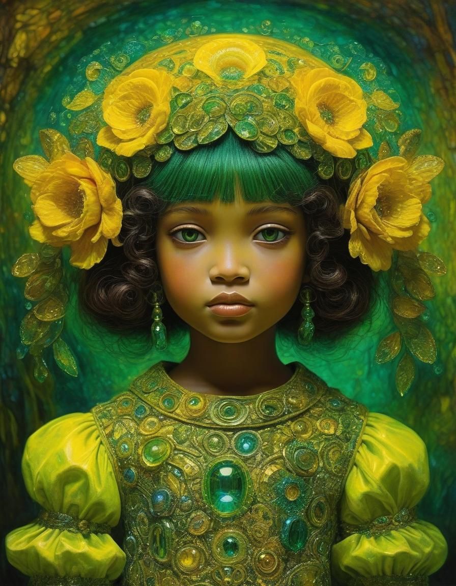 Beautiful Yellow Doll in Fauvism Retrofuturism Style