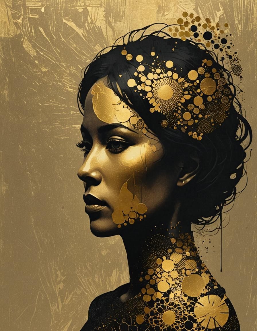 Gold and Black Silhouette Portrait in Halftone Style