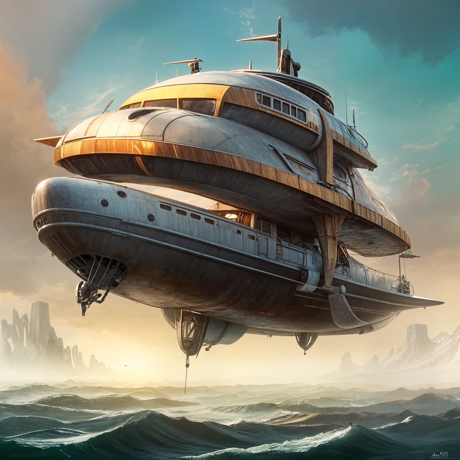 Retro-Futuristic Flying Boats Illustration