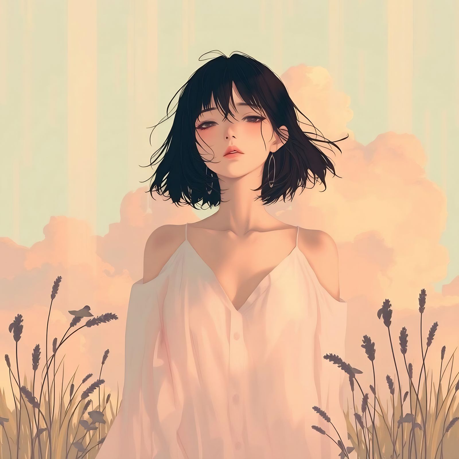 Melancholic Anime Scene with Ethereal Lightwaves