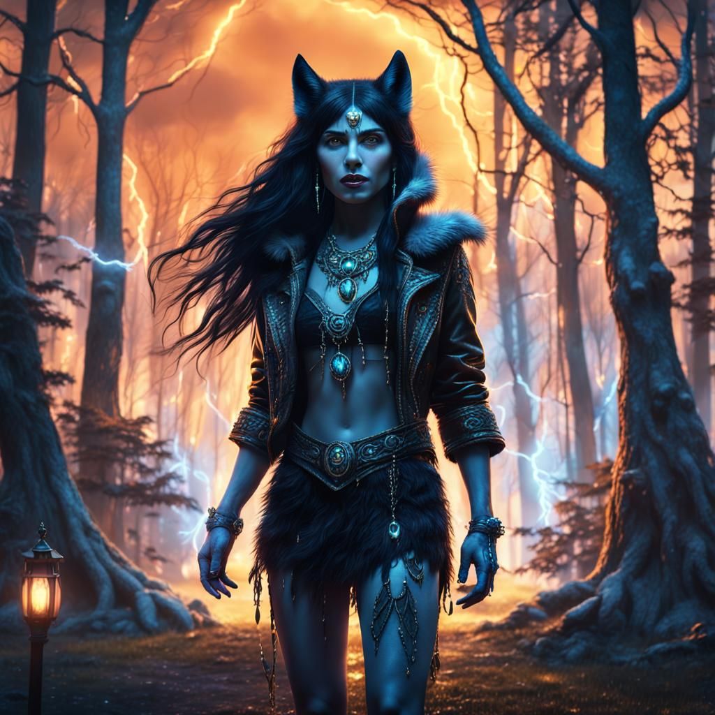 Werewolf Woman in Park: Digital Matte Painting