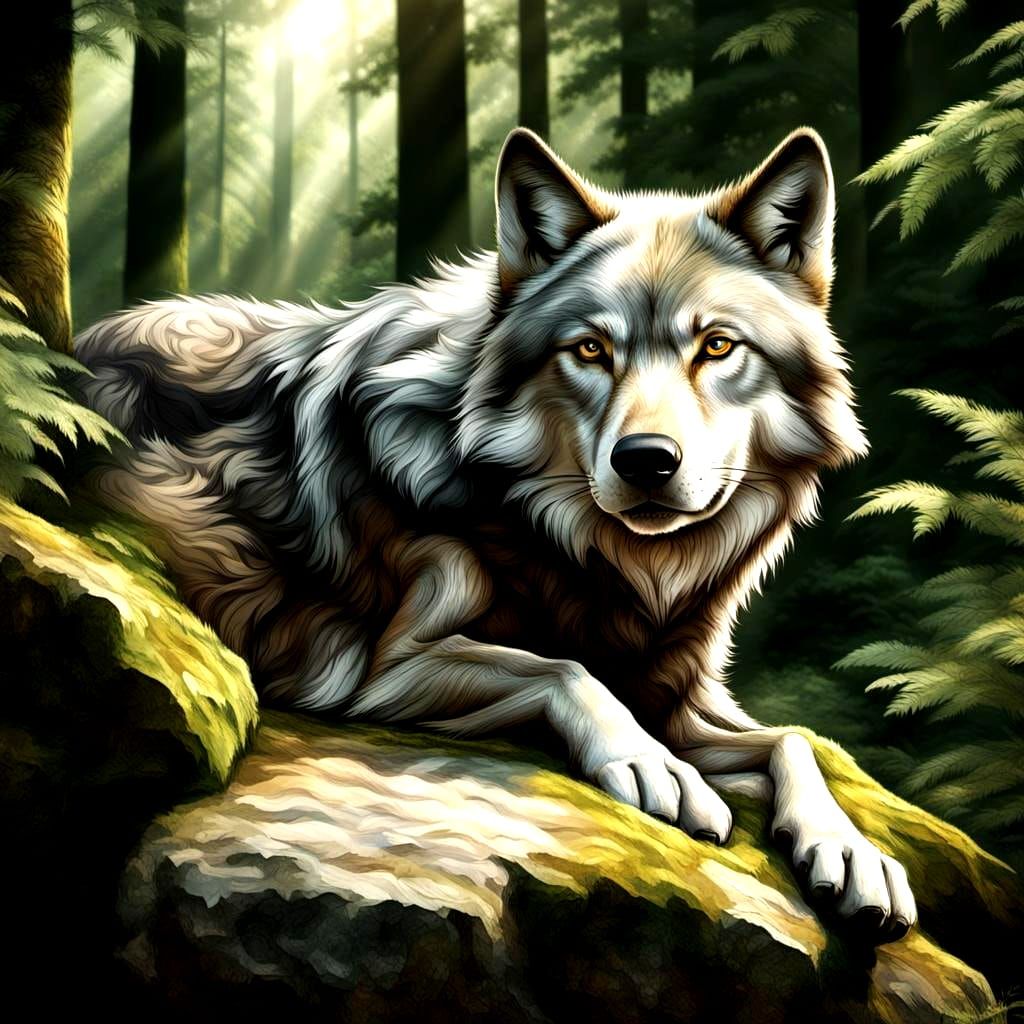 Wolf's Solitude: Naturalistic Animal Portrait