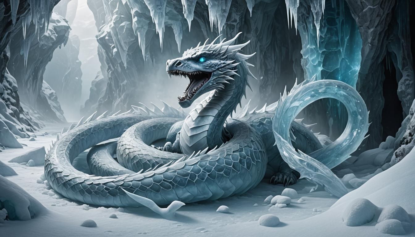 Icy Serpent Prowling Glacial Cavern
