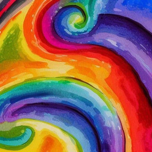 Rainbow Spiral in Gouache and Watercolor Style