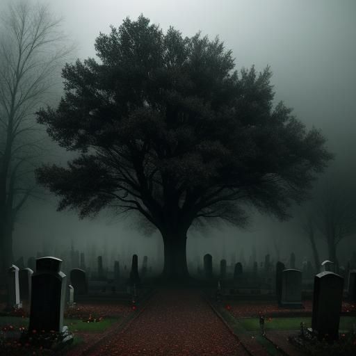 Atmospheric Haunted Cemetery in Hyperrealistic Style