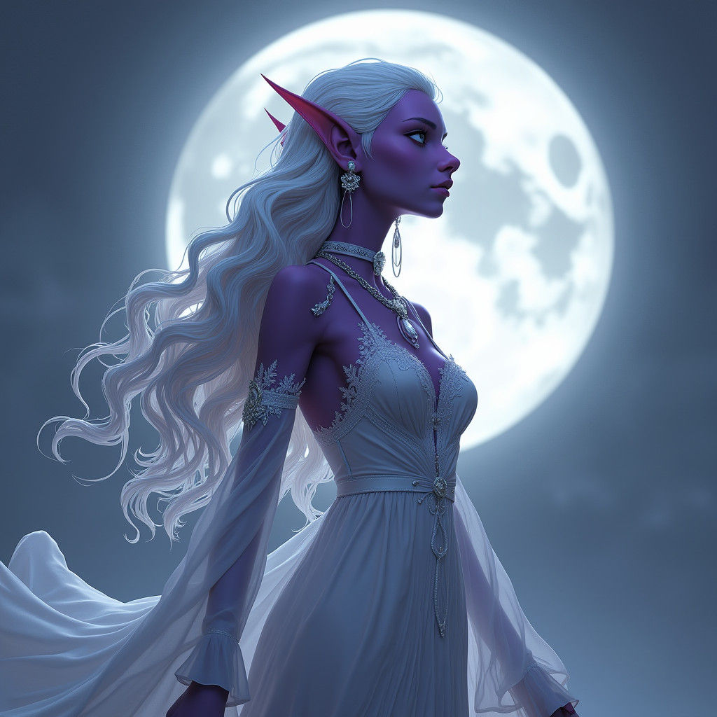 Elegant Tiefling Woman Under Moonlight: Anime Art