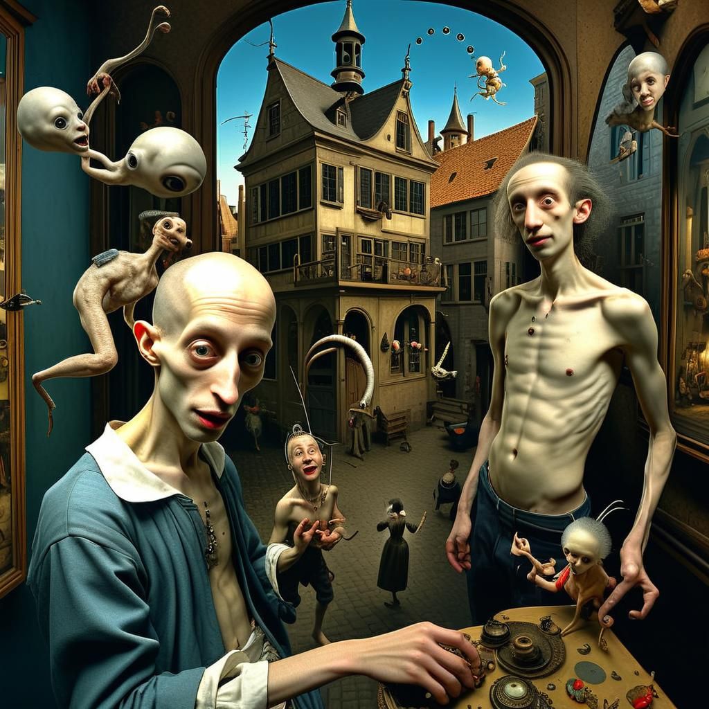 Surreal 15th Century Village with Golden Accents