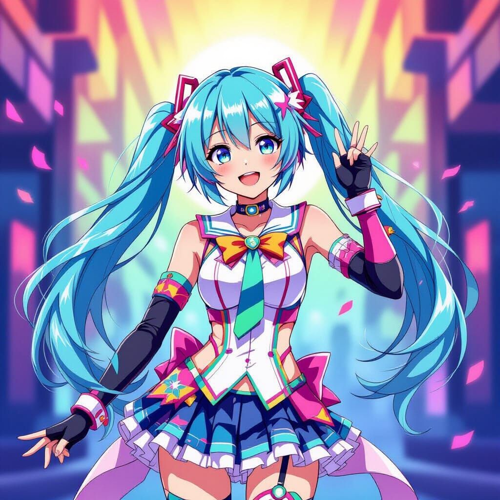 Hatsune Miku in Vibrant Digital Art Style